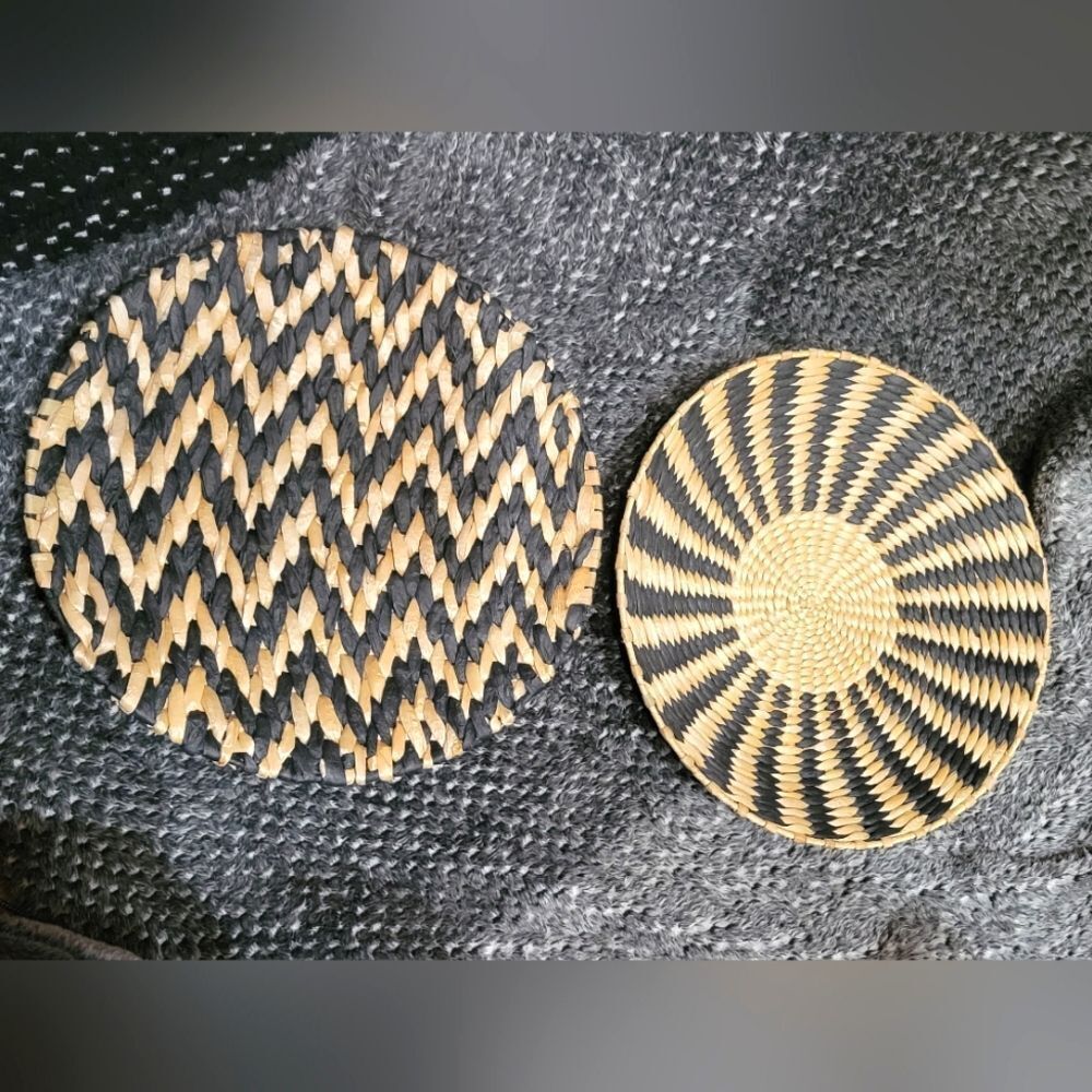 Black andโTanโ Woven Decorative Plates/ Baskets